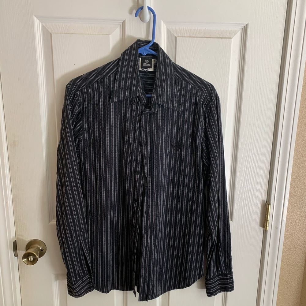 Black and white striped Versace Button Down